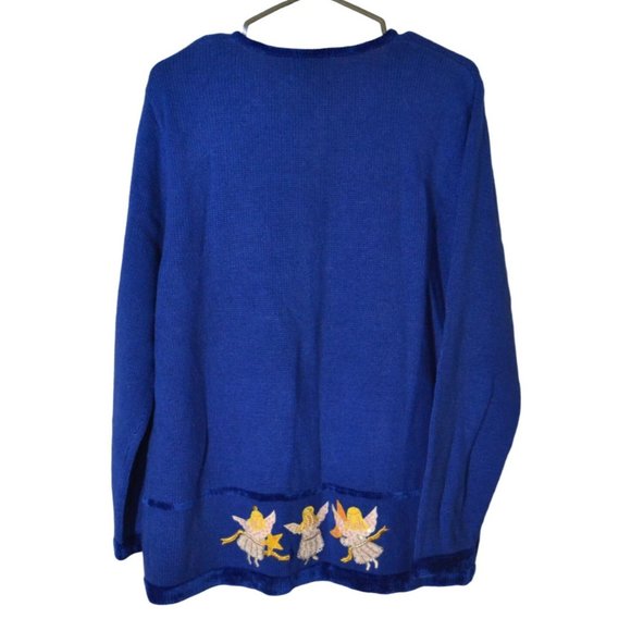 Quacker Factory Sweater Women's Large Blue Knit Moon Stars Angels Embroidery - Picture 4 of 7